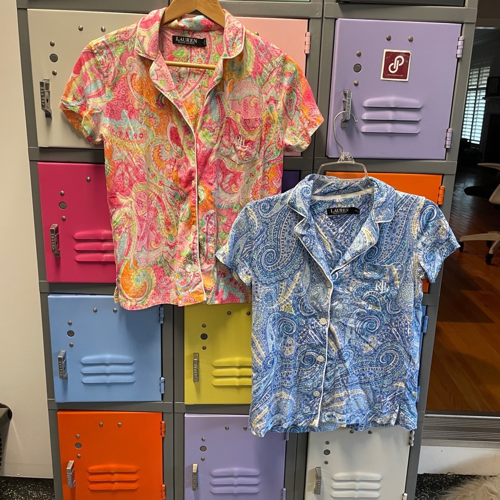 Lot Ralph Lauren Women’s Paisley Button Down Shirts - Pink and Blue